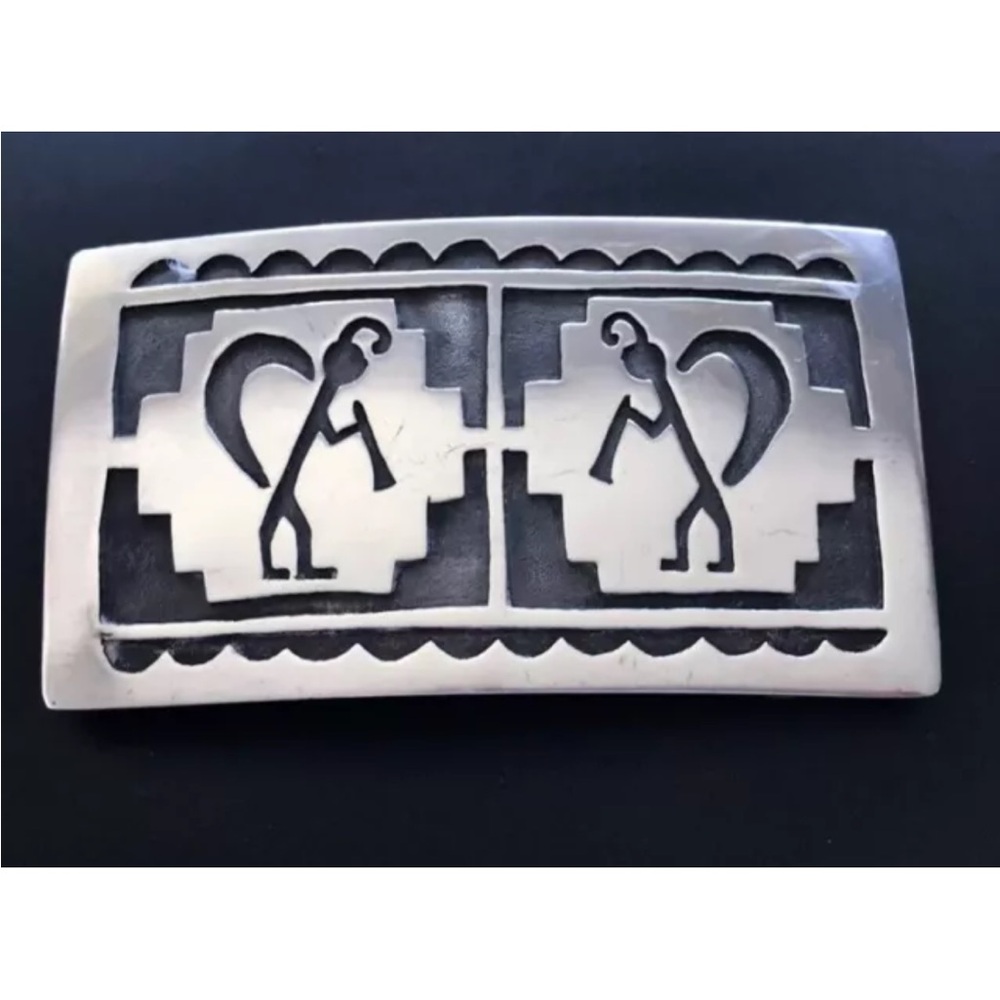 Vintage Sterling Native American Overlay Belt Buckle
